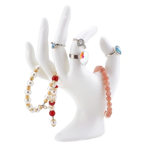 PH PandaHall Blanco Soporte para Expositor de Joyas Soporte para Anillo de Mano en Forma de OK Soporte para Organizador de Joyas Expositor para Vitrina para Organización, 17 cm