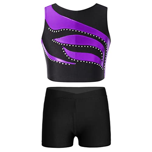 Girls' Sport Workout Crop Top with Shorts Gymnastics Clothing Sets Athletic Dance Outfits 2-Piece Active Set2