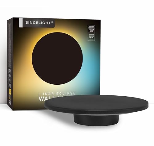 SINCELIGHT 13W LED Retroiluminada Apliques de Exterior, Φ220mm, IP65 Impermeable, Moderno&Artistico Decorativa Lámparas de Pared de Ambiente, Color Cambiable de Cálido a Blanco, Serie LUNAR ECLIPSE
