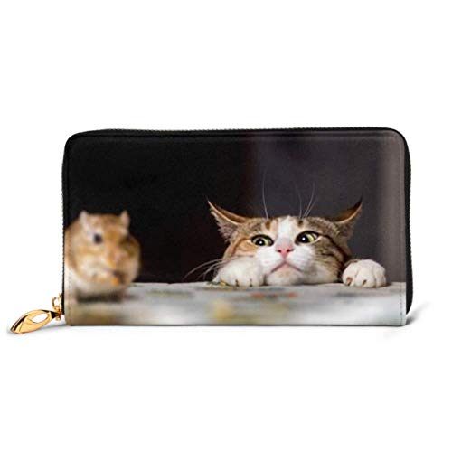 Preisvergleich Produktbild JHGFG Mode Handtasche Reißverschluss Brieftasche Hübsche Ingwer Katze spielt kleine Rennmaus Telefon Kupplung Geldbörse Abendkupplung Blockieren Leder Brieftasche Multi Card Organisieren