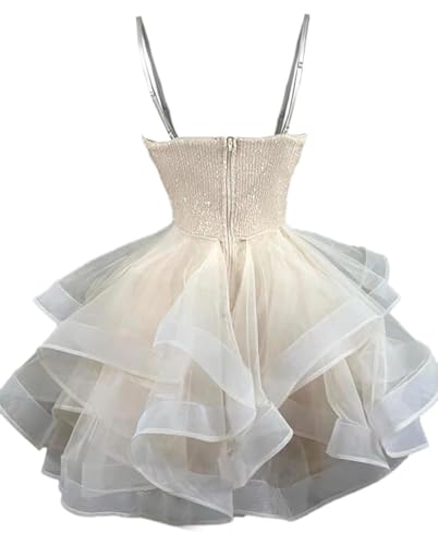 Sparkly Short Homecoming Dresses for Teens Spaghetti Straps Tulle Prom Dress Tiered Cocktail Party Gown2