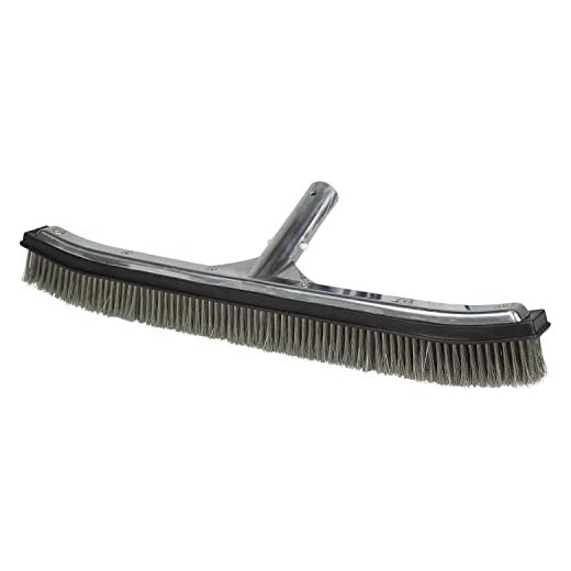 Poolmaster 20183 18-Inch Aluminum-Back Swimming Pool Algae Brush with Stainless Steel Bristles, Premier Collection