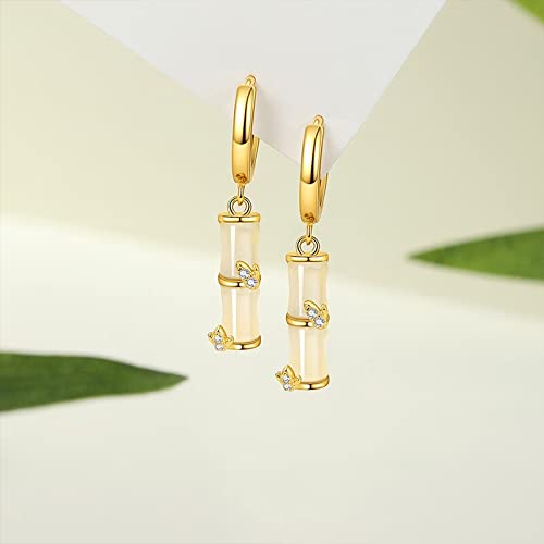 925 Sterling Silver Gold-plated Jade Earrings for Women Elegant Bamboo Joint Hoop Dangle Earrings3