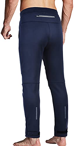 Souke Sports Men's Winter Cycling Pants, Windproof Fleece Thermal Bike Pants, Breathable Athletic Sweatpants for Running Navy
