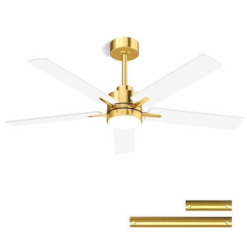 Image of LANMEL 52'' Ceiling Fan with Lights and Remote, Low Profile Modern Ceiling Fan Gold, 6 Speed, Reversible, 3000k-6000k LED, Quiet DC Motor Ceiling Fans for Indoor Outdoor Bedroom Living Room