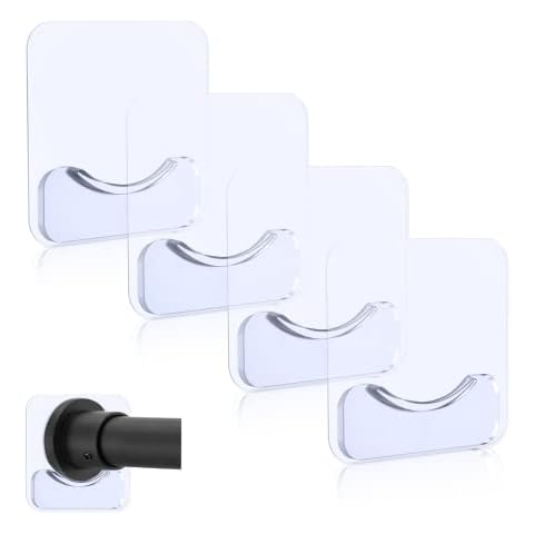 Prebene Adhesive Shower Curtain Rod Holder, 4Pcs Transparent Shower Rod Tension Holder, No Drilling | Stick On | Rod Retainer, Wall Mount Holder for Shower Curtain Rod(Rod Not Included) Cover