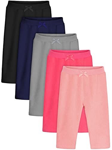 Image of Resinta 5 Pack Baby Girls' Fleece Pants Winter Warm Soft Microfleece Pants with Elastic Waistband & Bow, 5 Colors