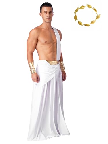 dPois Disfraz De Juego De Role De Dios Griego Hombre Toga Un Hombro Con Cinturón Metálico Ropa Para Gladiador Griego Trajes Para Fiesta Temática De Halloween Blanco S