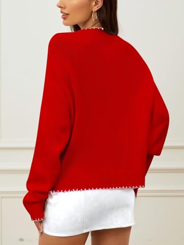 Image of Milumia Women's Bow Print Drop Shoulder Long Sleeve Sweater Crew Neck Knit Fall Tops