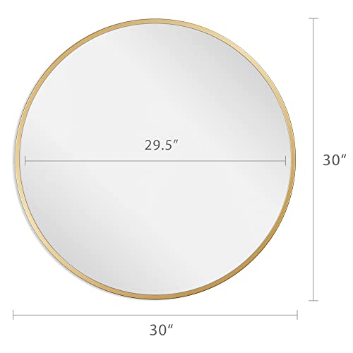 Barnyard Designs Round Metal Mirror, Bathroom Vanity Wall Mirrors, Circle Mirror for Desk, Metal Framed Bedroom Mirror (30"/Gold)