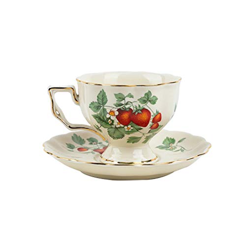 Tmore Porcelain Tea Cup and Saucer Sets Vintage Coffee Mug Morning Tea Cup with Gold Trim Elegant Floral British Tea Cups, 7.4 oz / 220 ml Coffee Cup Saucer Teaspoon, Flower