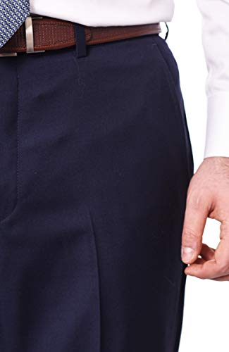 Mens Classic Fit Solid Navy Blue Flat Front Wool Dress Pants2
