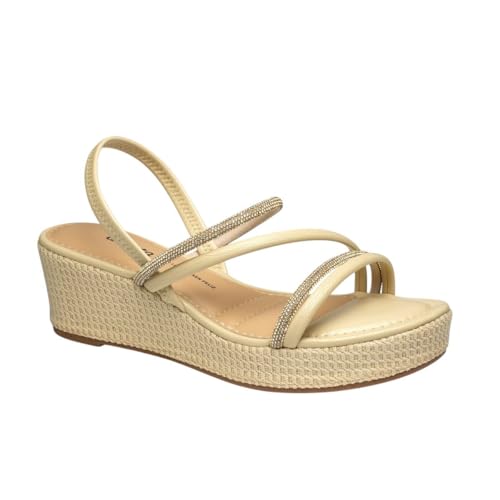 Sandália Feminina Anabela Salto Brilho Calce Fácil Dakota Y8321 (Vanilla, BR, Adulto, Numérico, 35)