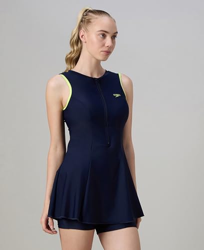 Image of Speedo Women's Endurabrite Closedback Swimdress with Boyleg | Swimming Costume | Swimming Suit for Women | Chlorine Resistance | UPF 40+ Sun Protection | Removable Bra Pads