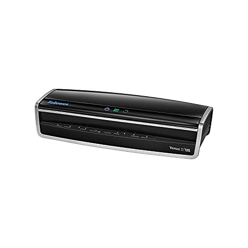 Fellowes Laminator Venus 2 125, Rapid 30-60 Second Warm-up Laminating Machine, with Laminating Pouches Kit (5734801), Black, Silver, 5.1" x 21.3" x 8.2"