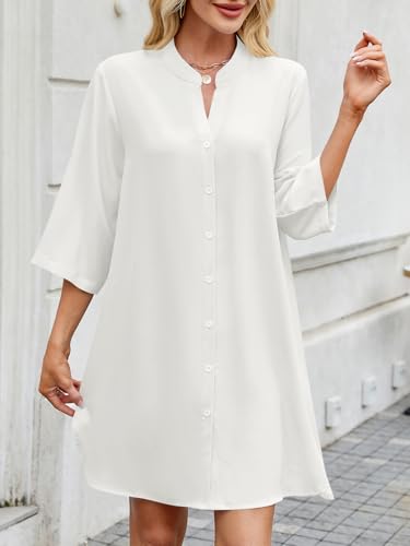 Image of PerZeal Womens Sexy V Neck Button Down Shirt Dresses Summer Short Sleeve Casual Loose Blouses & Button-Down Shifts Cover Ups