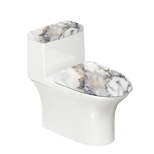 ORGYPET White Marble Toilet Tank Lid & Tank Covers for Bathroom Soilability Toilet Seat Cover Set for Bathroom Non-Slip Home Accessories Toilet Cover with Elastic Edge Fits Most Toilet Tanks & Lids