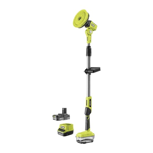 RYOBI   Cepillo Telescópico Motorizado 18V One+   Entregado con 1 Batería Litio+ 2,0 Ah, 1 Cargador 1,5 A, 1 Cepillo Medio y 1 Espuma   Pértiga de 1 1,4m   Protección de la Batería IPX7   R18TPS 120G