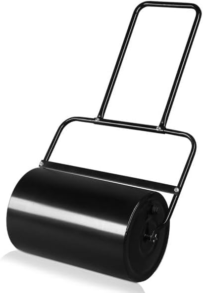 BCSRVCE Rodillo de césped de Empuje/Remolque con asa en U para un Uso fácil, Ideal para compactar Semillas y nivelar el Terreno, Tambor de Acero de 19.5 Pulgadas, Negro