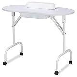 Yaheetech 37-inch Foldable Nail Table - Portable Manicure Beautician Station w/Lockable Wheels for Spa Beauty Salon, White