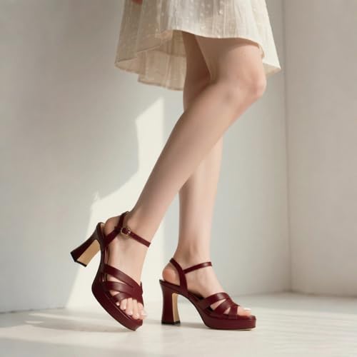 Women's Chunky Platform High Heels Block Heeled Sandals Open Square Toe Ankle Strap Dress Wedding Party Sandal Shoes 3.3''3