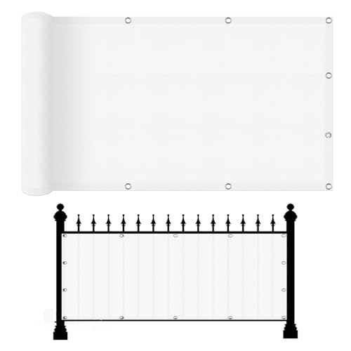 Cache balcon coupe-vent filet occultant blanc avec serre-câbles - 2