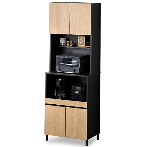 アイリスオーヤマ キッチンキャビネット キッチン収納 台所 レンジ台 レンジラック KCB-590BT ハイタイプ ナチュラル/ブラック