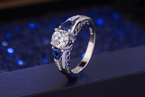 Eternal Wedding Ring, S925 Sterling Silver Mosonite Set with Double Topaz Hailan Heart Holding Round Zircon Engagement Ring, CZ Promise Ring, Valentine's Day and Christmas Gift(US Size-8)3