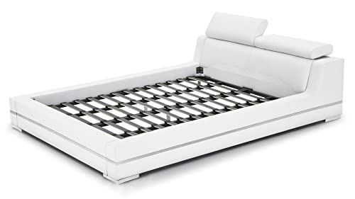 Zuri Hera Genuine White Leather Platform Bed With Adjustable Headrests - Queen #TOP6
