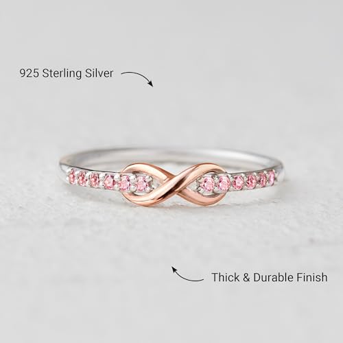 STORYJEWELLERY 925 Sterling Silver Infinity Ring, Pink Promise Rings for Her, Stacking Rose Gold Pinky Rings for Women, Gifts for Her3