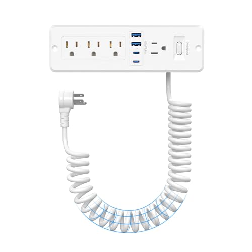 Furniture Drawer Outlet Kit 65W USB C Recessed Power Strip with 4 Outlets & 4 USB Ports Hidden Charging Station for Home Office 6 FT White Cord