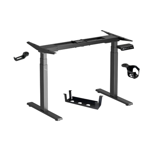 Image of Dual Motor 3 Stage Electric Height Adjustable Standing Desk Table| 120KG Wt Cap| 3 Year Warranty| Fit 47 inch-71 inch Tabletop| Cable Management, Headphone & Cup Holder (BK Frame Only | No Tabletop)
