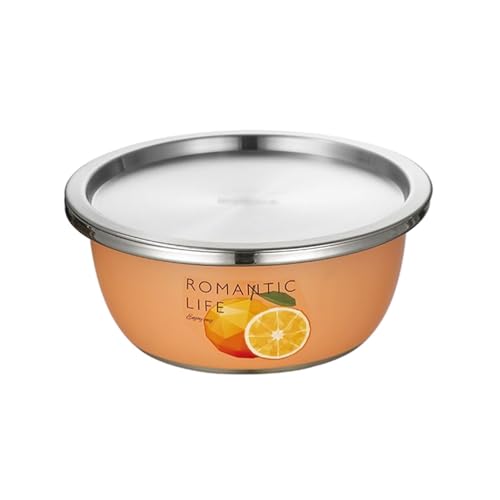 BLMAGS Stainless Steel Mixing Bowl with Lid Household Round Beat The Eggs Salad Mixing Bowl Can Be Stacked Multipurpose(Orange)