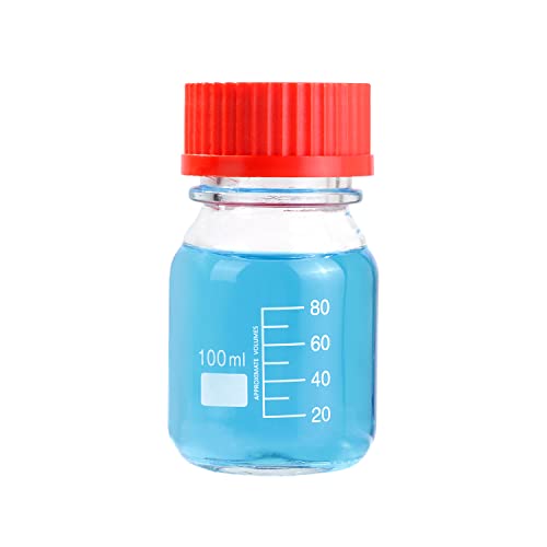 Pastein 20 Pieces 100 mL Graduated Round Reagent Media Bottle Storage Glass Bottle with GL45 Red Screw Cap
