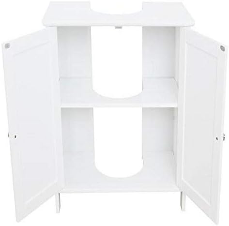 House & Homestyle Ashby Under Sink, Space Saving Bathroom Shelving Cupboard/Cabinet Storage Solution, 2 Door Vanity Unit-White Wood Finish, H 61cm x W 60.5cm x D 30.5cm