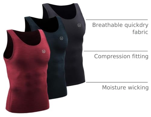 Image of NELEUS Men's 3 Pack Athletic Compression Under Base Layer Sport Tank Top