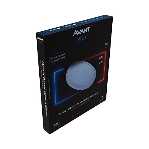 Painel Plafon Inteligente LED Smart Wi-Fi compatível com Alexa, linha NEO, 24W, Sobrepor, Redondo, L