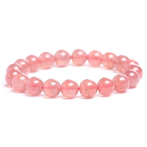Pulsera de cuarzo rosa con cuentas redondas de Madagascar y diseño elástico