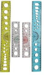 FIRST CLICK Ruler Scales 12" Scales 2 pcs & 6" Scale 2 pcs With Transparent D&Round&Oval Circle Inbuilt Set of 4 pcs Rulers