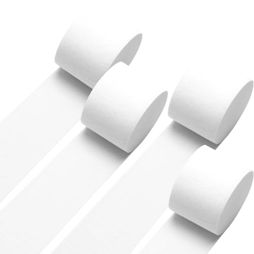 Image of GCB Wedding Party Decorations 4 Rolls 328ft White Crepe Paper Streamers for Wedding, Bachelorette, Birthday, Baby Bridal Shower, Valentines Day Anniversary Party Backdrop Decors,Festivals 82ft Long