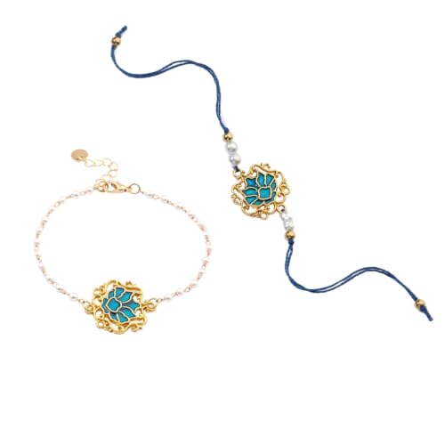 Image of Salty Rakhi for Brother & Bhaiya Bhabhi | Wrist Band Gift Pack for Sister, Bro, Bhaiya and Bhabhi | Bracelet for Men, Women | Fancy Jewellery Combo Gifts | Gift for Rakshabandhan | Traditional Rakhi Gift