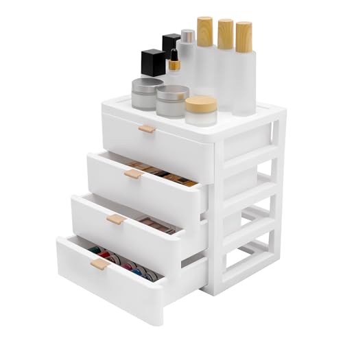 Cajonera de 4 niveles, organizador de cosméticos, organizador de escritorio de polipropileno, con cajón, capacidad de carga de 5 kg, caja de almacenamiento para libros, joyas, cosméticos, aperitivos y