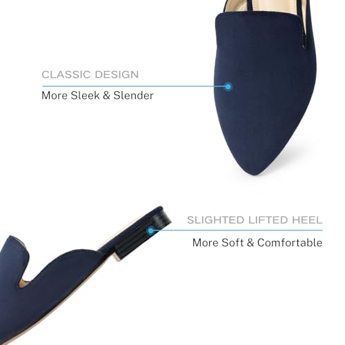 Image of MUSSHOE Women's Pointed Toe Mule Flats: Comfortable Lightweight Slip On Backless Loafers with Memory Foam for Office Work & Dressy Casual Wear