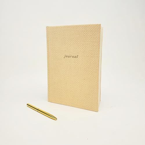Image of Punch Studio Cobalt Coast 192 Page Woven Hardcover Journal with Gold Foil Accents and Ribbon Bookmark, 6 inch x 8.5 inch, Natural Sand