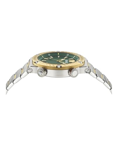 Versace Greca Logo Diver Collection Luxury Mens Watch Timepieces with a Two Tone Bracelet and Case Featuring a Green Dial2