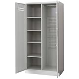 DORIS ドリス 掃除用具入れ ロッカー 幅80cm 清掃用具 収納 フック付き 大容量 釣り 釣り オフィス 学校 部室 会社 趣味 鍵付き 通気穴 フック付き タオル掛け スチール ポールハンガー 組立品 グレー オービス80 【18124】