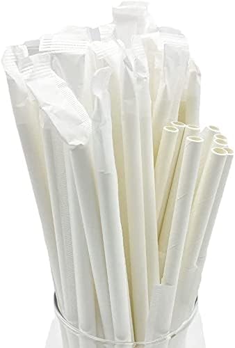 azzeell100Pack Biodegradable Paper Straws Eco Friendly Disposable Drinking Straws Individually Wrapped for Crafts, Party, Birthday, Wedding, Restaurant and Holiday Celebrations, 7.76in, White