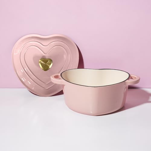 Image of Paris Hilton Enameled Cast Iron Dutch Oven Pot with Lid, Heart-Shaped Dutch Oven, Durable Cast Iron Pot with Dual Handles, Oven Safe to 500F, Works on All Stovetops, 4-Quart, Pink