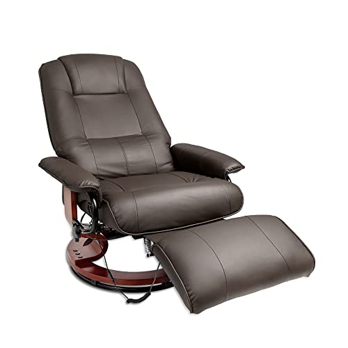 Fauteuil Relax de Massage Electrique Inclinable à 150°,Rotative à 360° en PU, Repose-Pieds,Appui-Tête Réglable Chaise du Bureau Télé Marron Brun