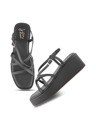 Image of JM LOOKS Women Platform Wedge Sandals for Women | Back Strap with Buckle for Comfort and Style
